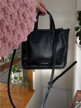 Calvin Klein Black Pebbled Leather Satchel with Removable Strap